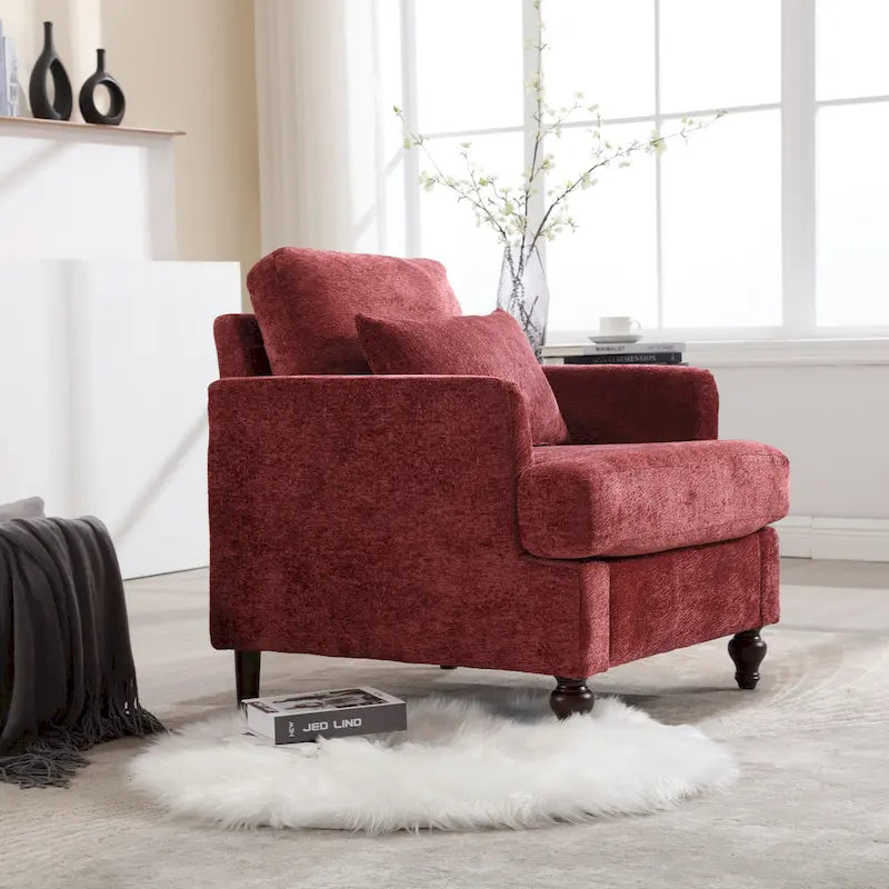 Modern Upholstered Accent Chair with Ottoman Boucle Fabric Wood Frame Ergonomic Backrest Padded Seat Living Room Bedroom Lounge