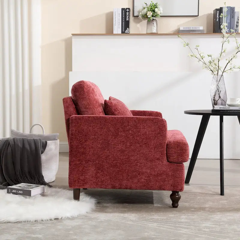 Modern Upholstered Accent Chair with Ottoman Boucle Fabric Wood Frame Ergonomic Backrest Padded Seat Living Room Bedroom Lounge