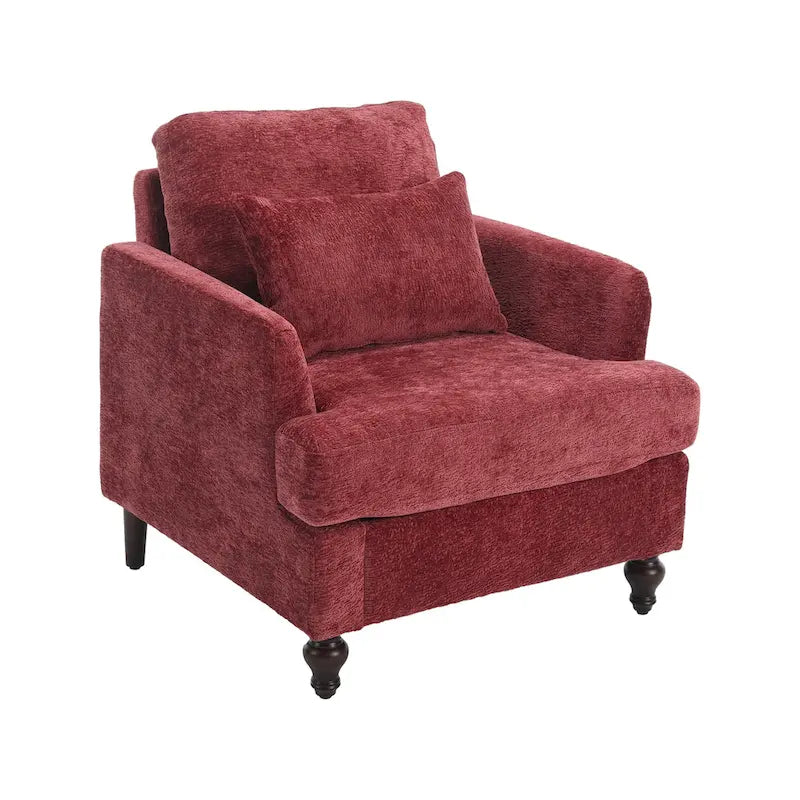Modern Upholstered Accent Chair with Ottoman Boucle Fabric Wood Frame Ergonomic Backrest Padded Seat Living Room Bedroom Lounge