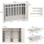 Large Frosted Glass Wardrobe with Soft-Close Hinges | MDF Construction | Light Gray Wood Grain | Gold Handles | Customizable Walk-In Closet