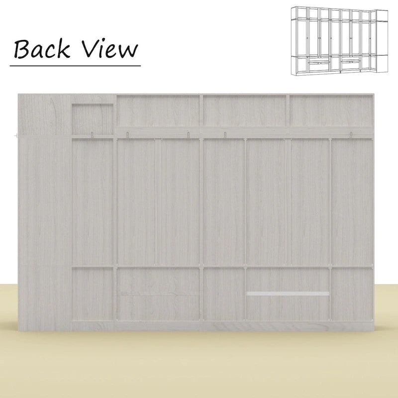 Large Frosted Glass Wardrobe with Soft-Close Hinges | MDF Construction | Light Gray Wood Grain | Gold Handles | Customizable Walk-In Closet