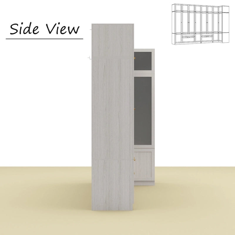 Large Frosted Glass Wardrobe with Soft-Close Hinges | MDF Construction | Light Gray Wood Grain | Gold Handles | Customizable Walk-In Closet