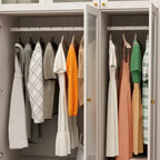 Large Frosted Glass Wardrobe with Soft-Close Hinges | MDF Construction | Light Gray Wood Grain | Gold Handles | Customizable Walk-In Closet
