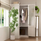 Large Frosted Glass Wardrobe with Soft-Close Hinges | MDF Construction | Light Gray Wood Grain | Gold Handles | Customizable Walk-In Closet