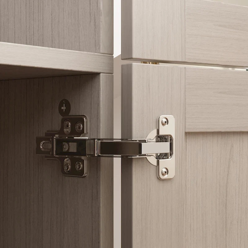 Large Frosted Glass Wardrobe with Soft-Close Hinges | MDF Construction | Light Gray Wood Grain | Gold Handles | Customizable Walk-In Closet