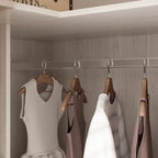 Large Frosted Glass Wardrobe with Soft-Close Hinges | MDF Construction | Light Gray Wood Grain | Gold Handles | Customizable Walk-In Closet