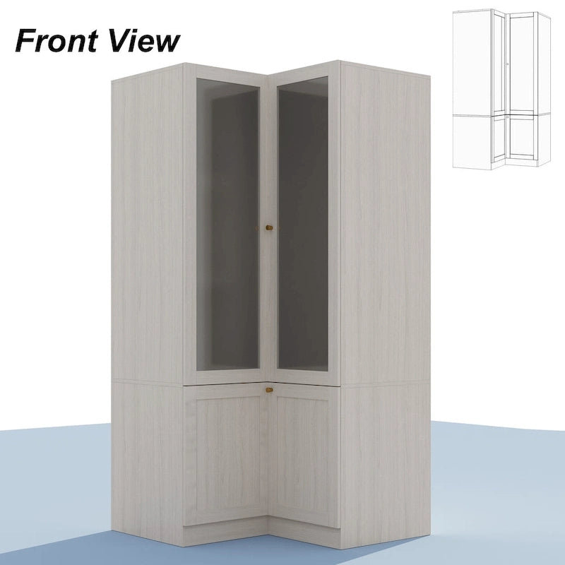 Large Frosted Glass Wardrobe with Soft-Close Hinges | MDF Construction | Light Gray Wood Grain | Gold Handles | Customizable Walk-In Closet