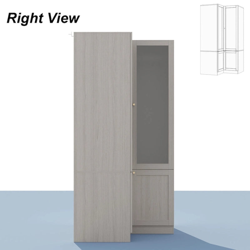 Large Frosted Glass Wardrobe with Soft-Close Hinges | MDF Construction | Light Gray Wood Grain | Gold Handles | Customizable Walk-In Closet