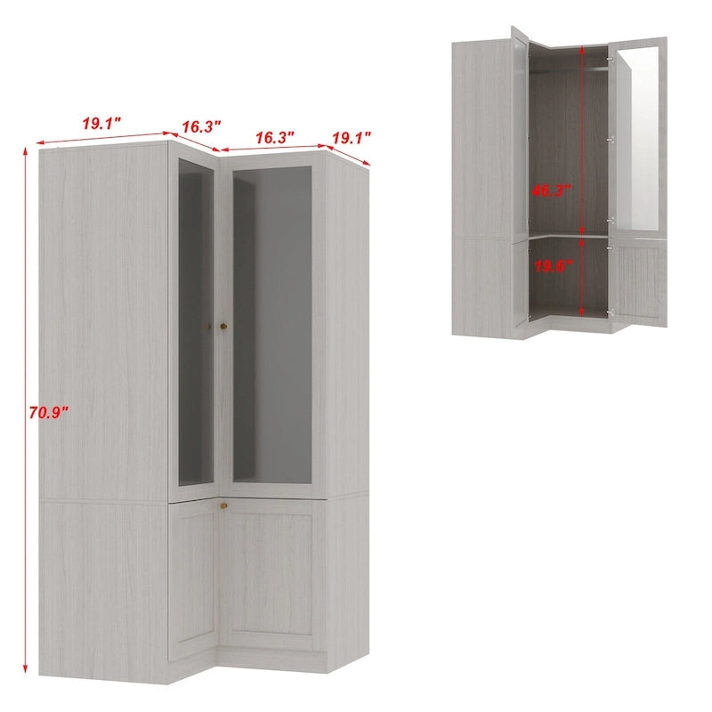 Large Frosted Glass Wardrobe with Soft-Close Hinges | MDF Construction | Light Gray Wood Grain | Gold Handles | Customizable Walk-In Closet