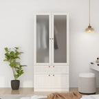 Large Frosted Glass Wardrobe with Soft-Close Hinges | MDF Construction | Light Gray Wood Grain | Gold Handles | Customizable Walk-In Closet
