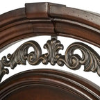 King Poster Headboard Dark Brown Cognac Finish Acanthus Leaf Carving Scrolled Metal Accent Poplar Rubberwood Birch 83.75"W x 68.5"H