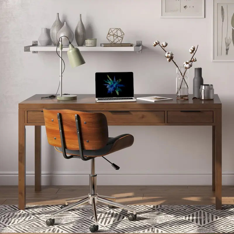 60" Solid Wood Office Desk 2 Side Drawers Keyboard Tray Ball Bearing Glides 24"D x 60"W x 31.5"H Contemporary Home Executive Desk