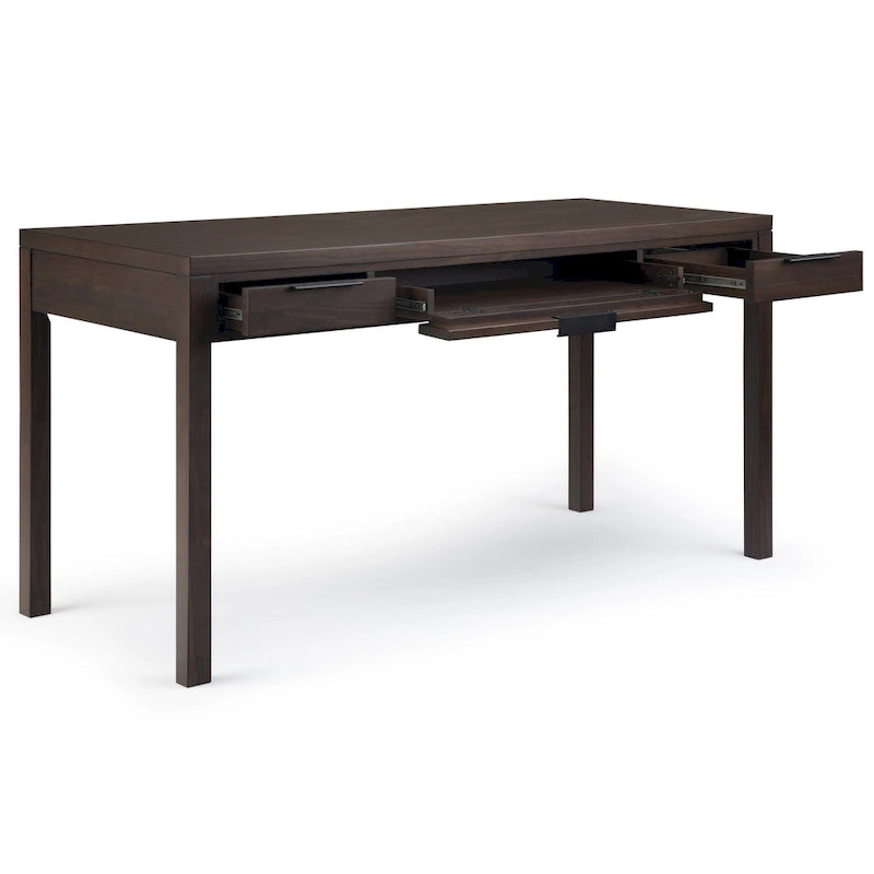 60" Solid Wood Office Desk 2 Side Drawers Keyboard Tray Ball Bearing Glides 24"D x 60"W x 31.5"H Contemporary Home Executive Desk