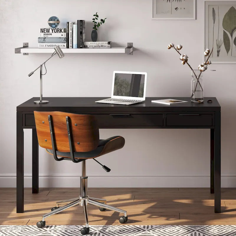60" Solid Wood Office Desk 2 Side Drawers Keyboard Tray Ball Bearing Glides 24"D x 60"W x 31.5"H Contemporary Home Executive Desk
