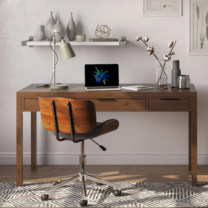 60" Solid Wood Office Desk 2 Side Drawers Keyboard Tray Ball Bearing Glides 24"D x 60"W x 31.5"H Contemporary Home Executive Desk