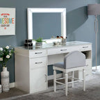 Makeup Vanity Set 3-Piece Solid Wood 6 Drawers LED Mirror Padded Stool 60"W x 20"D x 30"H Contemporary Transitional Style