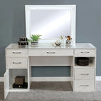 Makeup Vanity Set 3-Piece Solid Wood 6 Drawers LED Mirror Padded Stool 60"W x 20"D x 30"H Contemporary Transitional Style