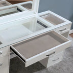 Makeup Vanity Set 3-Piece Solid Wood 6 Drawers LED Mirror Padded Stool 60"W x 20"D x 30"H Contemporary Transitional Style