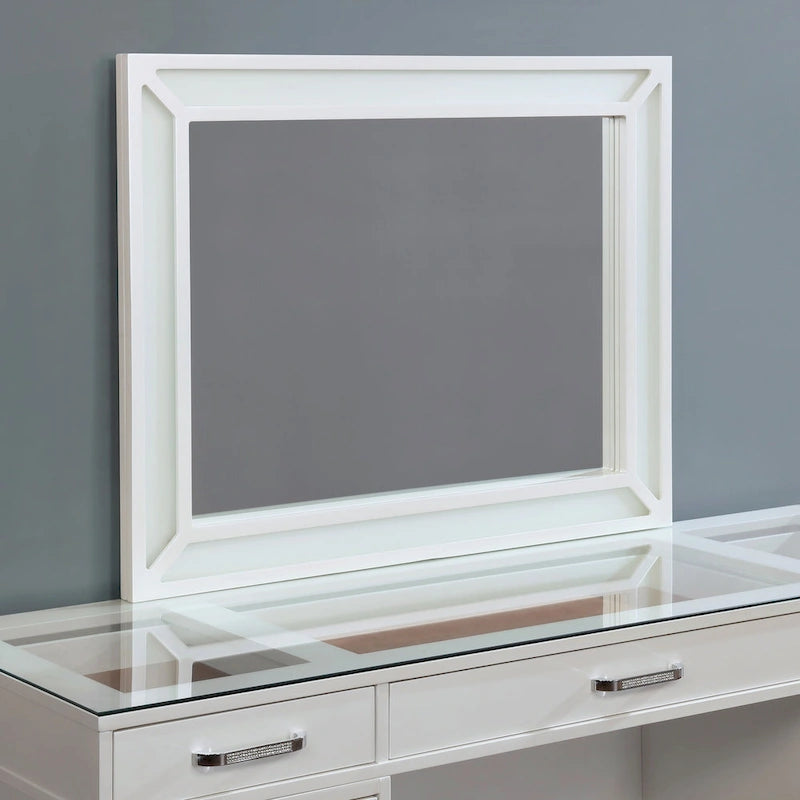 Makeup Vanity Set 3-Piece Solid Wood 6 Drawers LED Mirror Padded Stool 60"W x 20"D x 30"H Contemporary Transitional Style