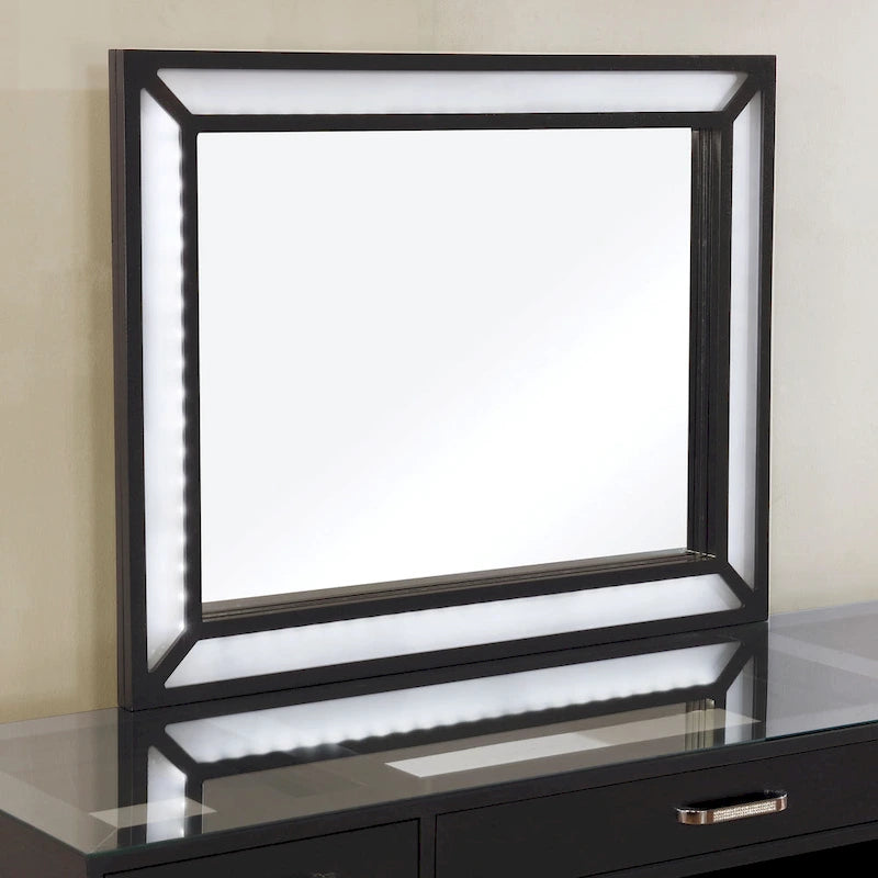 Makeup Vanity Set 3-Piece Solid Wood 6 Drawers LED Mirror Padded Stool 60"W x 20"D x 30"H Contemporary Transitional Style