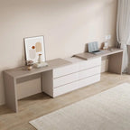 Expandable Home Office Desk 102-144 Inch Adjustable Length with 6 Drawers Modern Dual-Color MDF Dresser Desk for 2 People