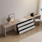 Expandable Home Office Desk 102-144 Inch Adjustable Length with 6 Drawers Modern Dual-Color MDF Dresser Desk for 2 People