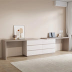 Expandable Home Office Desk 102-144 Inch Adjustable Length with 6 Drawers Modern Dual-Color MDF Dresser Desk for 2 People