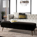Contemporary Velvet Bench 60"W x 21"D x 18"H - Giotto Shale Upholstered Seating with Brass Capped Legs for Living Room