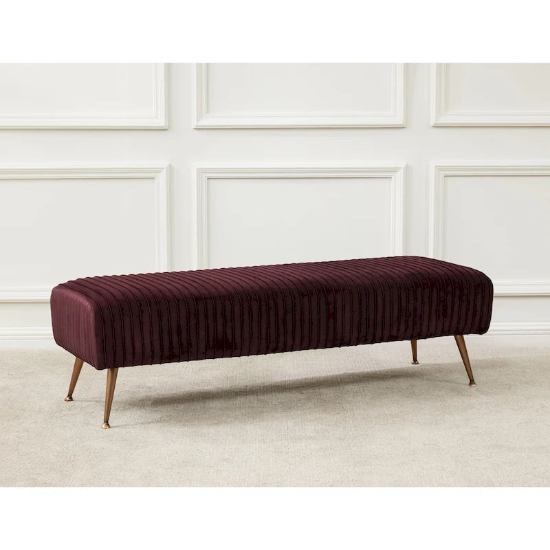 Contemporary Velvet Bench 60"W x 21"D x 18"H - Giotto Shale Upholstered Seating with Brass Capped Legs for Living Room