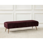 Contemporary Velvet Bench 60"W x 21"D x 18"H - Giotto Shale Upholstered Seating with Brass Capped Legs for Living Room