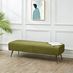Contemporary Velvet Bench 60"W x 21"D x 18"H - Giotto Shale Upholstered Seating with Brass Capped Legs for Living Room