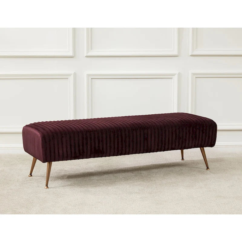 Contemporary Velvet Bench 60"W x 21"D x 18"H - Giotto Shale Upholstered Seating with Brass Capped Legs for Living Room