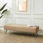 Contemporary Velvet Bench 60"W x 21"D x 18"H - Giotto Shale Upholstered Seating with Brass Capped Legs for Living Room