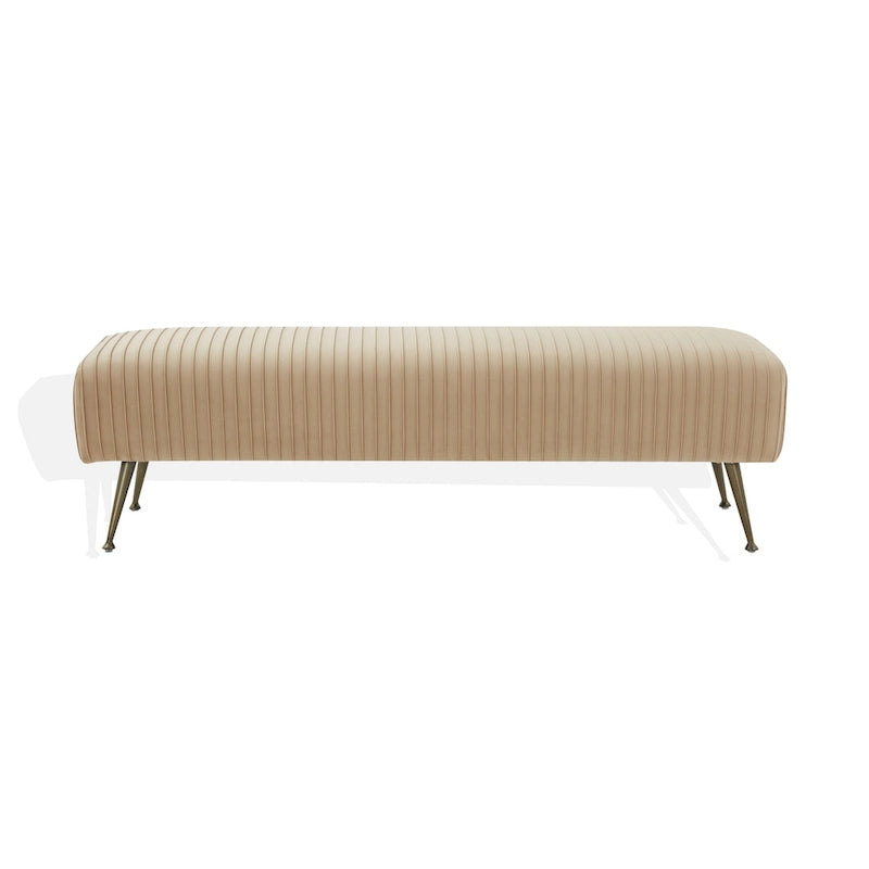 Contemporary Velvet Bench 60"W x 21"D x 18"H - Giotto Shale Upholstered Seating with Brass Capped Legs for Living Room