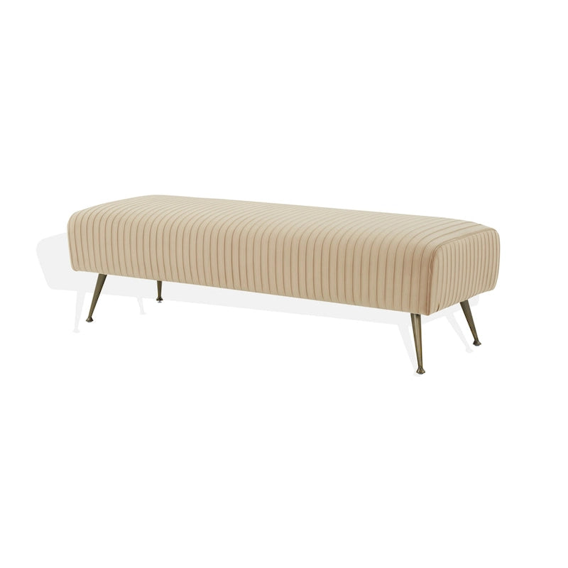 Contemporary Velvet Bench 60"W x 21"D x 18"H - Giotto Shale Upholstered Seating with Brass Capped Legs for Living Room