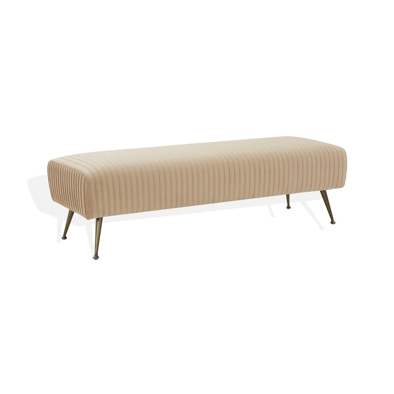 Contemporary Velvet Bench 60"W x 21"D x 18"H - Giotto Shale Upholstered Seating with Brass Capped Legs for Living Room