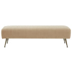 Contemporary Velvet Bench 60"W x 21"D x 18"H - Giotto Shale Upholstered Seating with Brass Capped Legs for Living Room