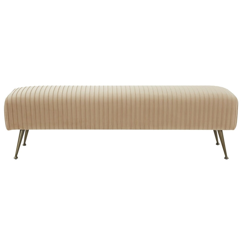 Contemporary Velvet Bench 60"W x 21"D x 18"H - Giotto Shale Upholstered Seating with Brass Capped Legs for Living Room