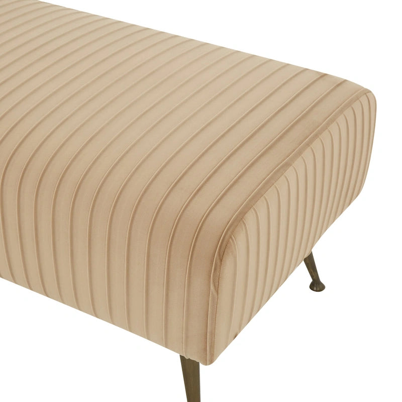 Contemporary Velvet Bench 60"W x 21"D x 18"H - Giotto Shale Upholstered Seating with Brass Capped Legs for Living Room