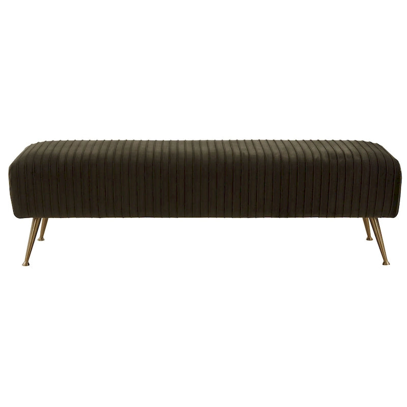 Contemporary Velvet Bench 60"W x 21"D x 18"H - Giotto Shale Upholstered Seating with Brass Capped Legs for Living Room