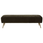 Contemporary Velvet Bench 60"W x 21"D x 18"H - Giotto Shale Upholstered Seating with Brass Capped Legs for Living Room