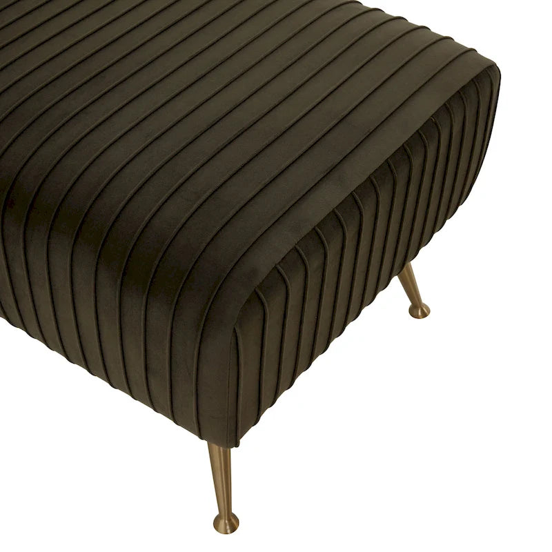 Contemporary Velvet Bench 60"W x 21"D x 18"H - Giotto Shale Upholstered Seating with Brass Capped Legs for Living Room