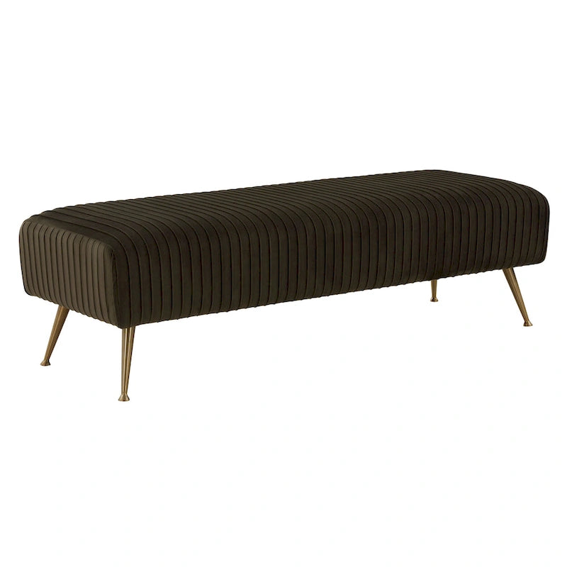 Contemporary Velvet Bench 60"W x 21"D x 18"H - Giotto Shale Upholstered Seating with Brass Capped Legs for Living Room