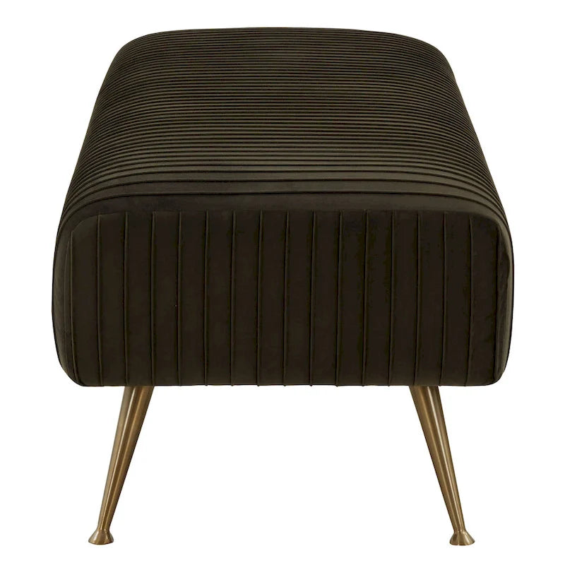 Contemporary Velvet Bench 60"W x 21"D x 18"H - Giotto Shale Upholstered Seating with Brass Capped Legs for Living Room
