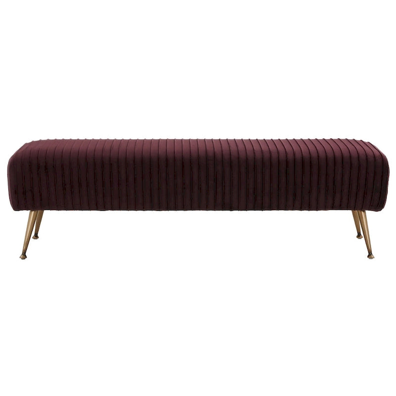 Contemporary Velvet Bench 60"W x 21"D x 18"H - Giotto Shale Upholstered Seating with Brass Capped Legs for Living Room