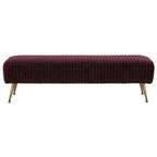 Contemporary Velvet Bench 60"W x 21"D x 18"H - Giotto Shale Upholstered Seating with Brass Capped Legs for Living Room