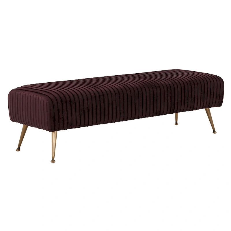 Contemporary Velvet Bench 60"W x 21"D x 18"H - Giotto Shale Upholstered Seating with Brass Capped Legs for Living Room