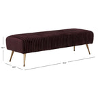 Contemporary Velvet Bench 60"W x 21"D x 18"H - Giotto Shale Upholstered Seating with Brass Capped Legs for Living Room