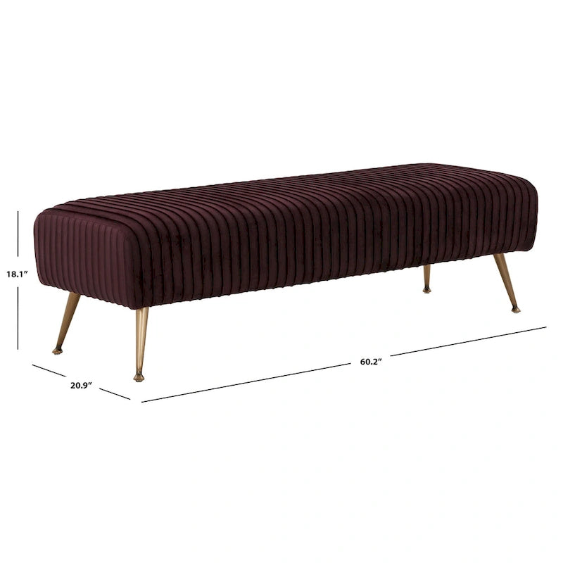 Contemporary Velvet Bench 60"W x 21"D x 18"H - Giotto Shale Upholstered Seating with Brass Capped Legs for Living Room