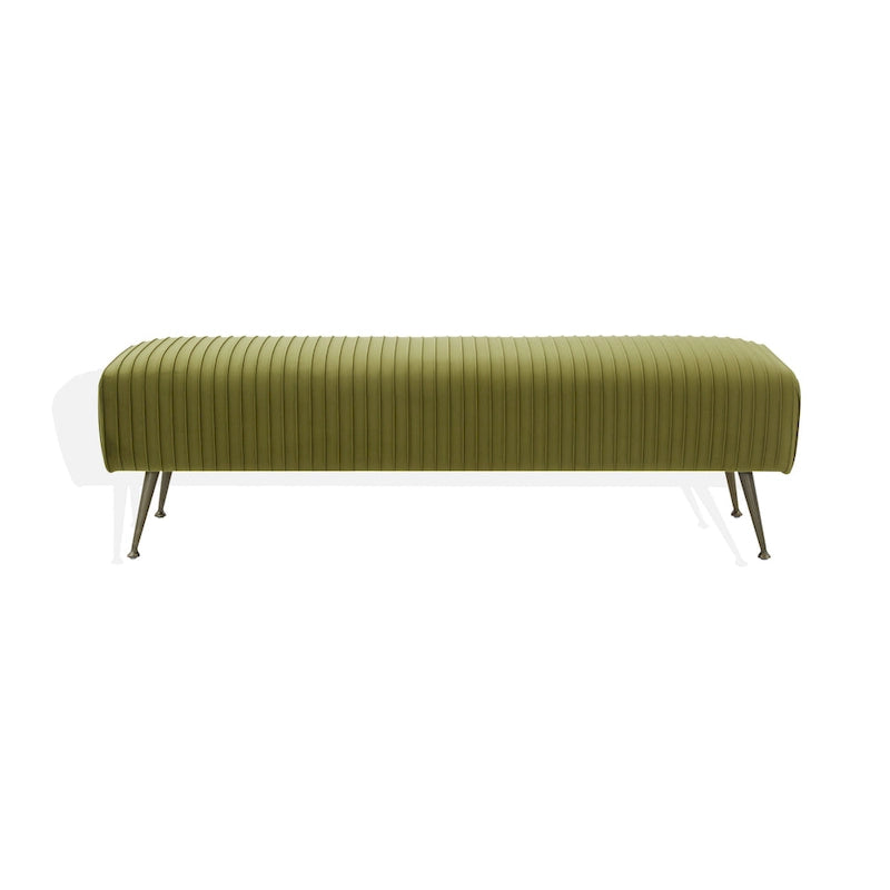 Contemporary Velvet Bench 60"W x 21"D x 18"H - Giotto Shale Upholstered Seating with Brass Capped Legs for Living Room